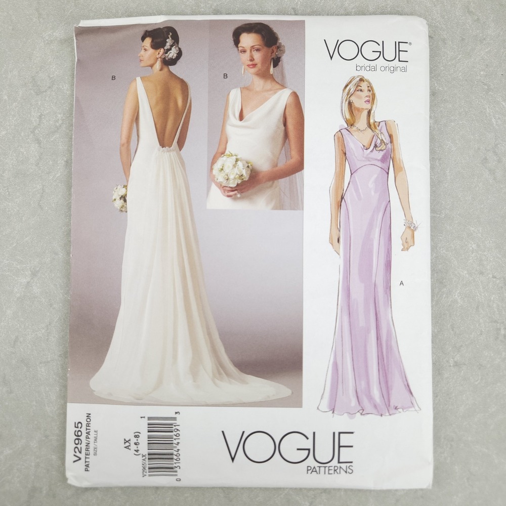 Vogue V2965 Floor Length Bridal Wedding Gown Sewing Pattern Minimalist Glam 4-8